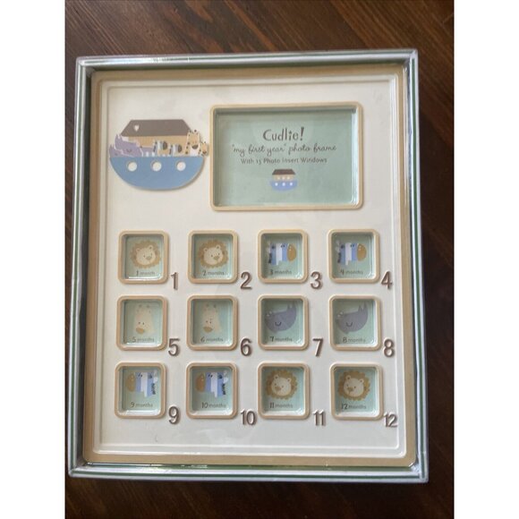 Cudlie! Childs First Year Photo Frame Boy Noahs Ark 13 Photo Insert Windows - Picture 1 of 13